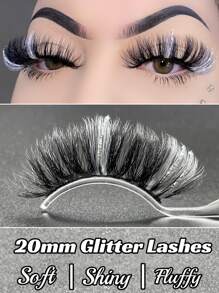 1pair Shinny Glitter Volumized False Eyelashes - Multicolor - View 5