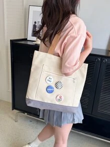 Two Tone Shopper Bag With Badges - Multicolor - View 1