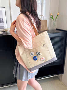 Two Tone Shopper Bag With Badges - Multicolor - View 2
