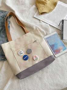 Two Tone Shopper Bag With Badges - Multicolor - View 4