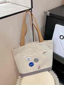 Two Tone Shopper Bag With Badges - Multicolor - View 5