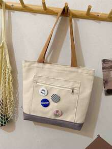 Two Tone Shopper Bag With Badges - Multicolor - View 6