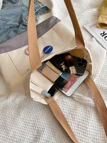Two Tone Shopper Bag With Badges - Multicolor - View 8