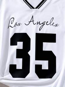 Girls' Casual Los Angeles Numeral Print V-Neck Short Sleeve T-Shirt, Versatile Daily Wear - White - View 4