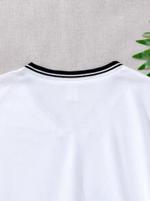 Girls' Casual Los Angeles Numeral Print V-Neck Short Sleeve T-Shirt, Versatile Daily Wear - White - View 5