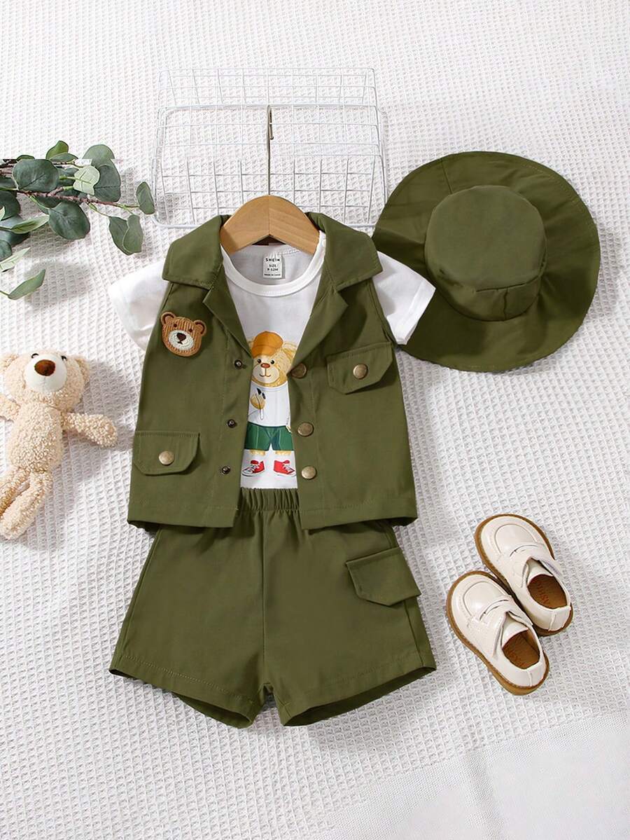 Bộ đồ Em bé Nút phía trước Hoạt hình - Nhiều màu - Xem 1