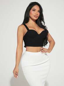 SHEIN SXY Solid Crop Cami Top - Black - View 1