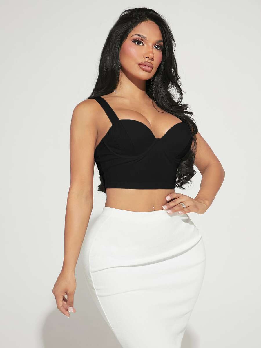 SHEIN SXY Solid Crop Cami Top - Black - View 1