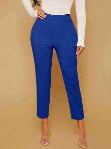 SHEIN SXY Solid Cropped Skinny Trousers - Royal Blue - View 6