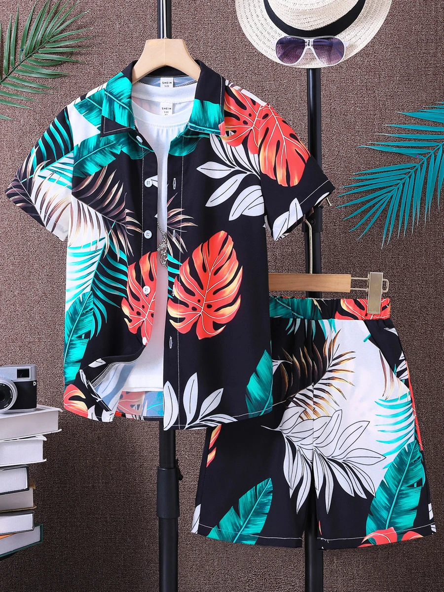 SHEIN Bộ hai mảnh Trai Nút phía trước Nhiệt đới Boho - Nhiều màu - Xem 1