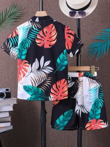SHEIN Bộ hai mảnh Trai Nút phía trước Nhiệt đới Boho - Nhiều màu - Xem 2
