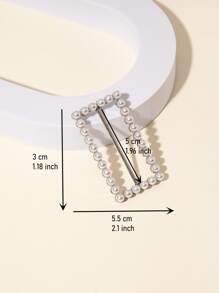 1 Phụ Nữ Ngọc Trai Giả Trang Trí Khóa Thắt Lưng Vuông - Bạc - Xem 2