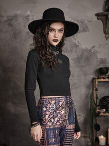 ROMWE Grunge Punk Solid Mock Neck Tee - Black - View 4