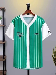 Manfinity 男士條紋和字母圖案襯衫