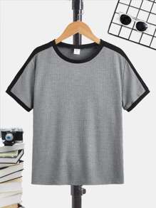 SHEIN Boys Contrast Trim Tee - Grey - View 1