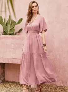 Rusttydustty Đầm suông dáng chữ A thanh lịch, đơn giản, màu trơn phong cách Bohemian dành cho nữ - Bụi hồng - Xem 1