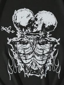 ROMWE MEN Goth Áo thun nam in hình Skeleton Y2k dành cho Halloween, trường học - màu đen - Xem 3