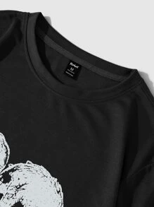 ROMWE MEN Goth Áo thun nam in hình Skeleton Y2k dành cho Halloween, trường học - màu đen - Xem 6