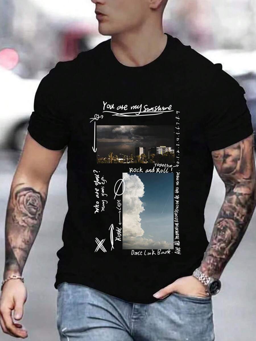 Manfinity Homme Men Cloud & Slogan Graphic Tee - Black - View 1