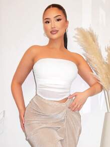 SHEIN SXY Solid Ruched Tube Top - White - View 1