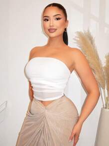 SHEIN SXY Solid Ruched Tube Top - White - View 4