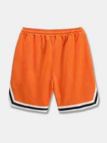 ROMWE MEN Prep Nam Lá thư Sọc trang trí Quần short - trái cam - Xem 2
