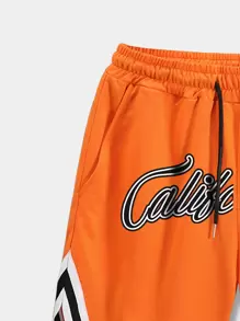 ROMWE MEN Prep Nam Lá thư Sọc trang trí Quần short - trái cam - Xem 5