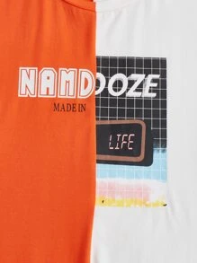 Muchica 混合印花雙色不對稱熒光tee