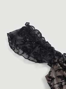 SHEIN MOD Floral Print Frill Trim Crop Tee