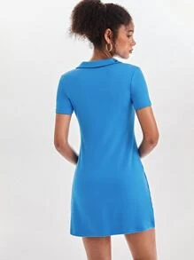 SHEIN BASICS Solid V-Collar Tee Dress - Blue - View 2