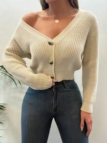 EURMUSE Cárdigan de hombros caídos con botón delantero - Blanco - Ver 1