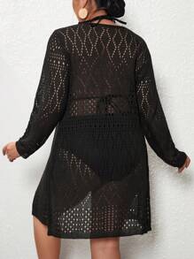 Kimono con abertura con cordón delantero - Negro - Ver 2