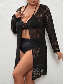 Kimono con abertura con cordón delantero - Negro - Ver 4