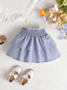SHEIN Baby Two Layer Hem Skirt - Dusty Blue - View 1