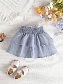 SHEIN Baby Two Layer Hem Skirt - Dusty Blue - View 2