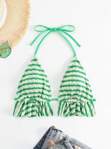 Áo Tops Bikini Nữ Viên lá sen Buộc lại Sọc - màu xanh lá - Xem 3