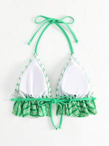 Áo Tops Bikini Nữ Viên lá sen Buộc lại Sọc - màu xanh lá - Xem 2