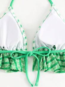 Áo Tops Bikini Nữ Viên lá sen Buộc lại Sọc - màu xanh lá - Xem 6