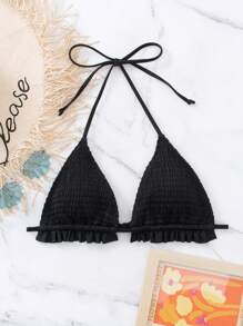Top bikini a triangolo con volant halter