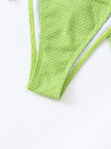 Swim SXY Summer Beach Plain Halter Triangle Bikini Set With Cover Up Set - Lime Green - View 8