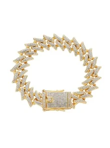 2pcs/set Hip Hop Gold Color Iced Out Bracelet Chain Cubic Zirconia Jewelry Set For Women Men For Daily Decoration - Yellow Gold - View 4