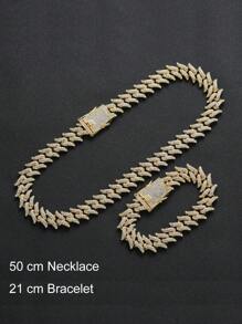 2pcs/set Hip Hop Gold Color Iced Out Bracelet Chain Cubic Zirconia Jewelry Set For Women Men For Daily Decoration - Yellow Gold - View 5