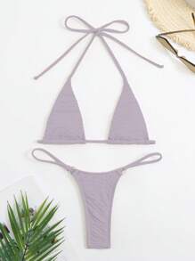 Swim SXY 单色比基尼套装吊带微三角文胸和丁字裤 2 件比基尼夏季海滩