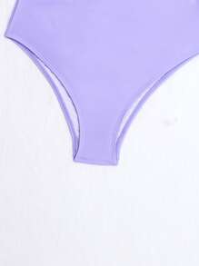SHEIN Swim 素色腰部鏤空連體泳衣 - 紫丁香色 - 查看 4