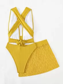 Swim Chiccia Summer Beach Criss Cross One Piece Swimsuit With Beach Skirt