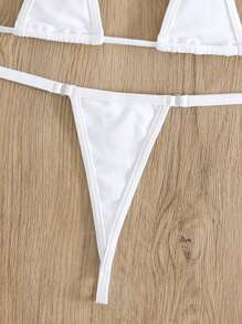 SHEIN Swim Summer Beach Rave Bikini Set Ring Linked Halter Triangle Micro Bra & G-String Bottom 2 Piece Bathing Suit - White - View 5