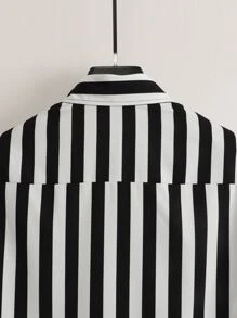 Manfinity RSRT Men Striped & Flamingo Print Shirt & Drawstring Waist Shorts Without Tee - Black - View 4