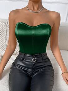 Chiquease Solid Satin Backless Tube Bodysuit