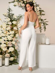 SHEIN Maternidad Mono de tirantes unicolor con encaje - Blanco - Ver 3