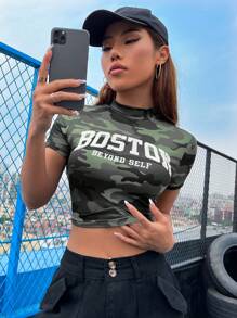 SHEIN Unity Áo thun nữ Lá thư Ngụy trang Giải trí - Nhiều màu - Xem 4